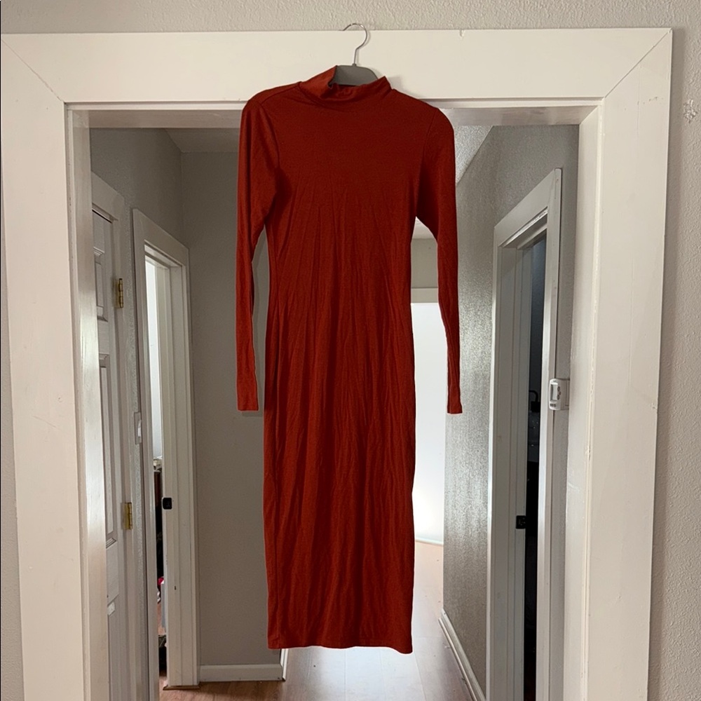 Elegant Rust Long Sleeve Dress